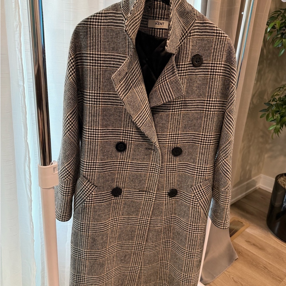 Women's Black and White winter wool Coat - Picture 3 of 9